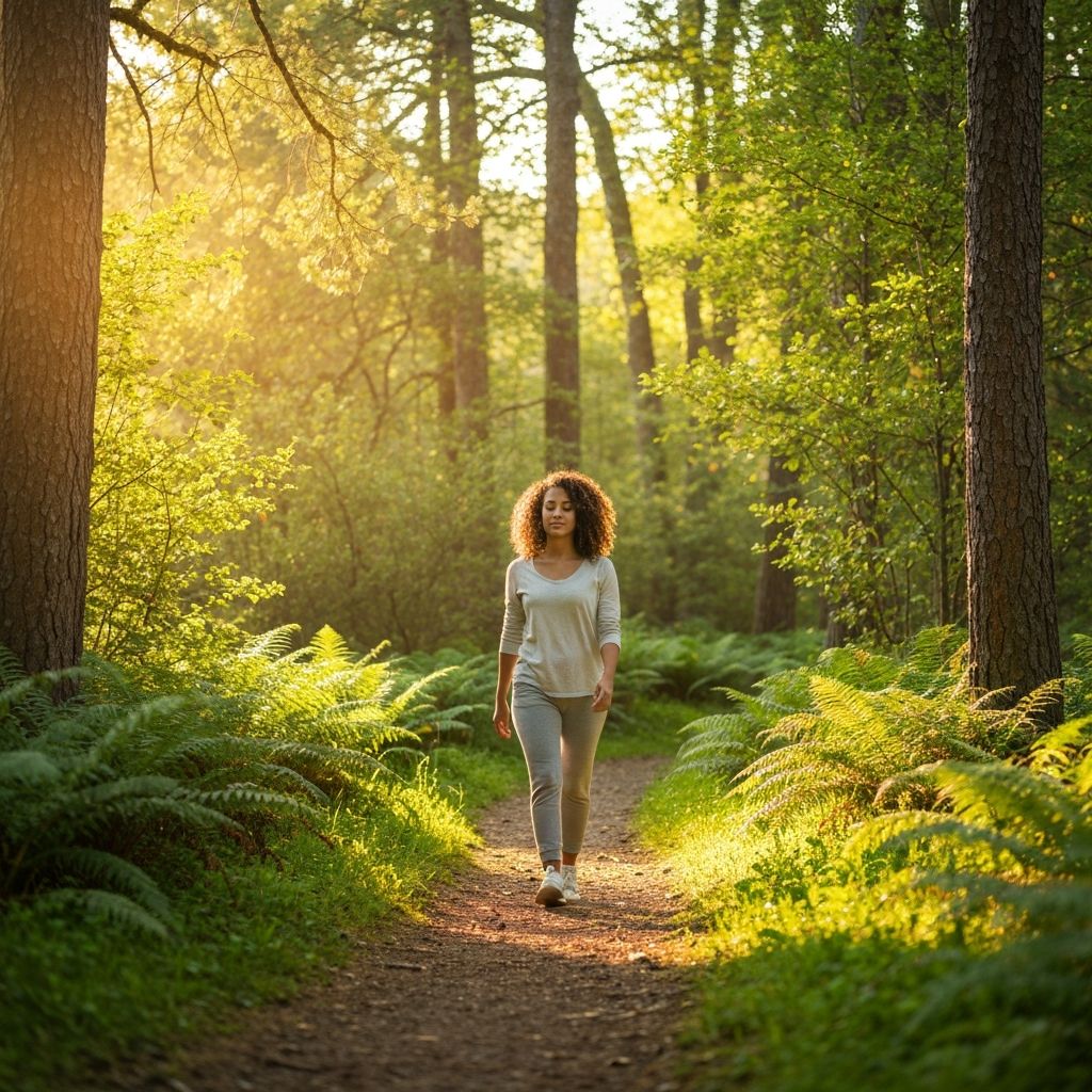 Persoană plimbandu-se pe cărări în natură
